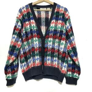 Vintage Le Moda Knitwear Hand Loomed Mohair Wool Blend Patterned Cardigan